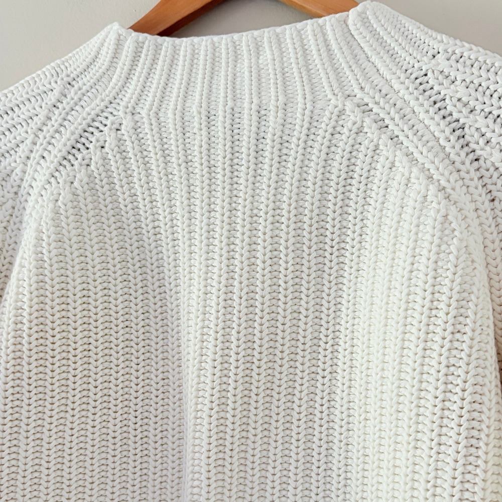 J. Crew Sweater Crew Neck Large Ivory Shaker Stitch Cotton Chunky Knit Raglan - Picture 4 of 12